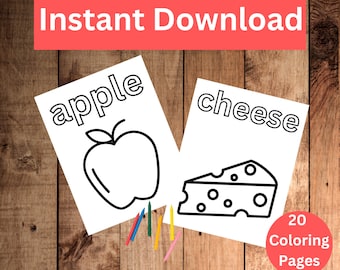 Food Coloring Pages for Kids: 20 Fun Printable Sheets (Instant Download)