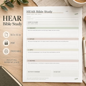HEAR Bible Study Worksheet, Highlight Explain Apply Respond (PDF Download)