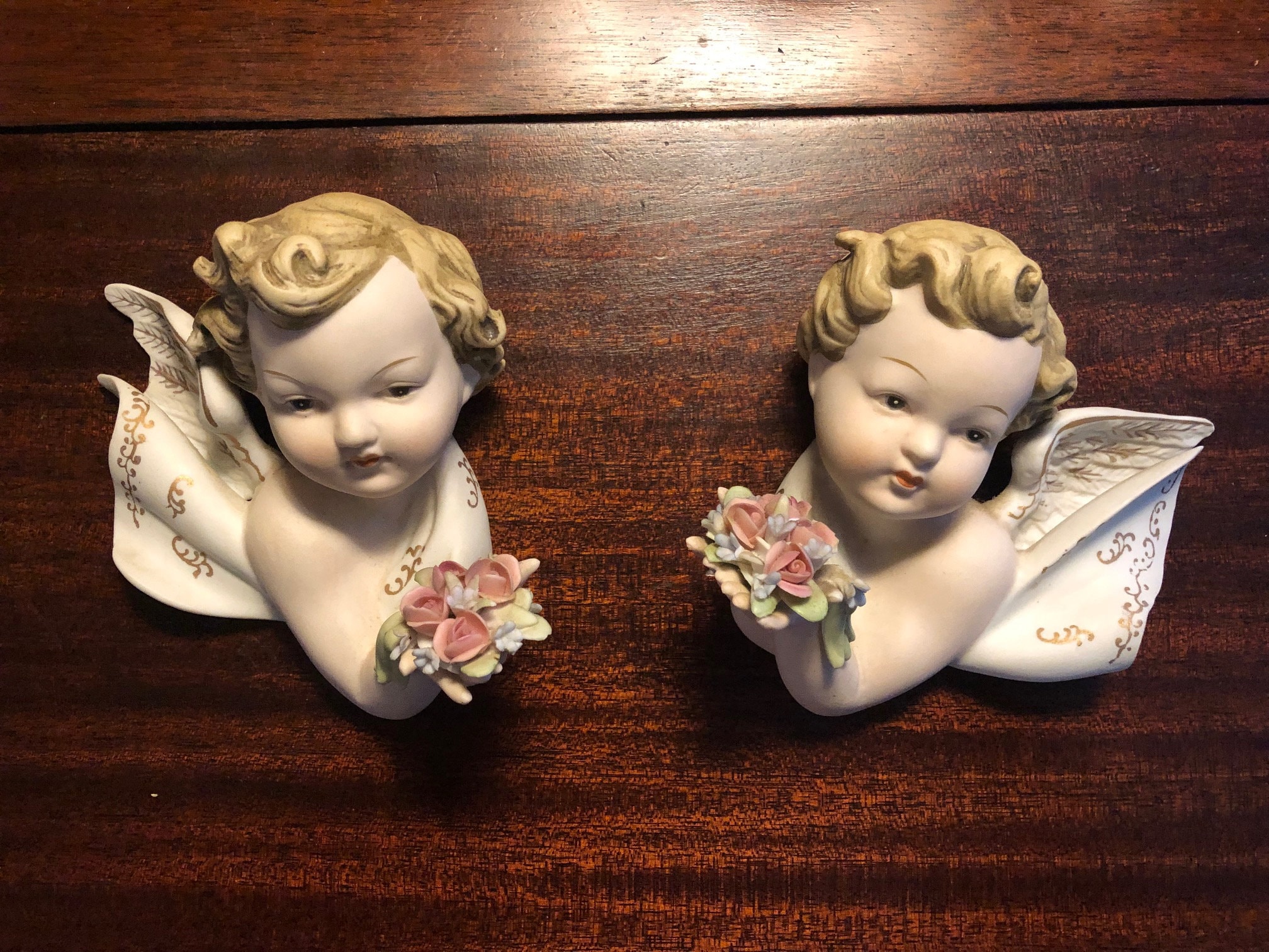 LEFTON China Cherub Angel Heads, Vintage Floral Porcelain