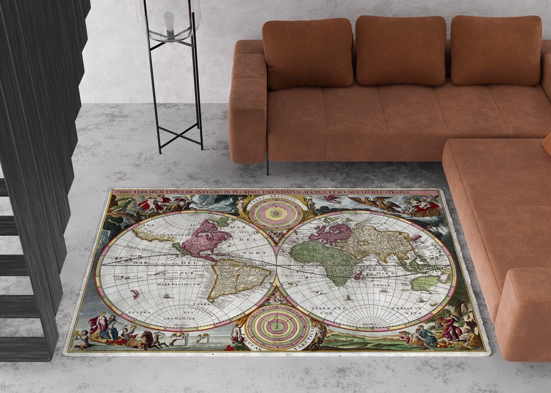 World Map Rug Map Rugs Vintage Pattern Map Rug Geography Etsy