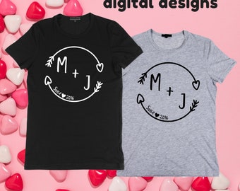 Personalized Digital Design,initials, anniversary hearts arrows for dtf, sublimation, dtg, cricut files, SVG, PNG