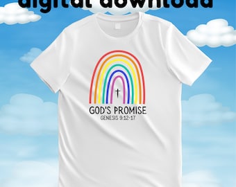 God's Promise Rainbow scripture Christian design. For DTF, sublimation, cut file instant digital download png, svg, & pdf.