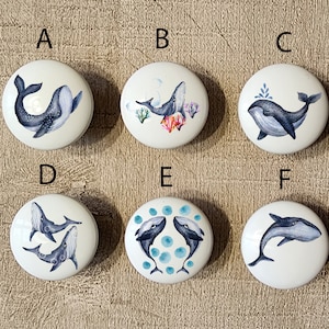 Hand-drawn Watercolor Whale Knobs / Custom Kitchen Knobs / Nautical Cabinet Knobs/ Custom Whale Set Cabinet Pulls