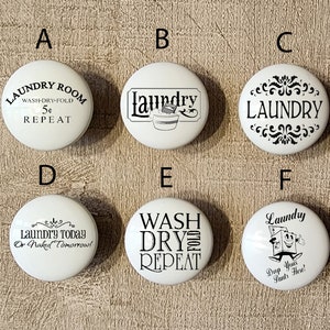 Custom Ceramic Laundry Cabinet Knobs / Custom Laundry Door / Ceramic Cabinet Knob / Vintage Advertisement Cabinet Pulls