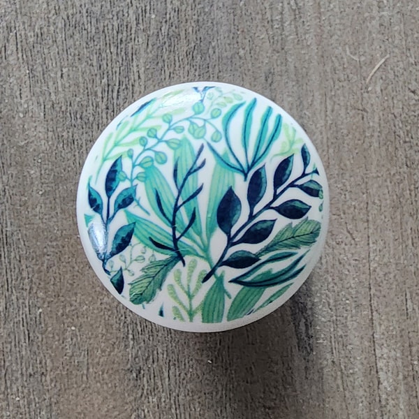 Green Floral Dresser Knobs / Custom Ceramic Floral Cabinet Knob / Vintage Cabinet Knobs