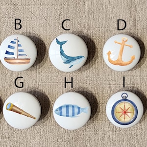 Watercolor Nautical Theme Kitchen Knobs / Custom Kitchen Knobs / Nautical Cabinet Knobs/ Custom Nautical Theme Cabinet Pulls