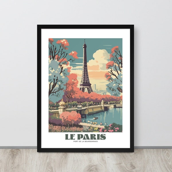 Paris Vintage Travel Poster, Vibrant Paris Wall Art Print, Nostalgic France Capital City, Majestic Eiffel Tower, Airbnb Decor, Iconic Paris.