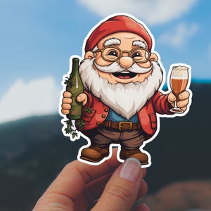 Funny Lawn Gnome Sticker, Cute Garden Gnome Decal, Beer Gnome, Laptop Sticker, Planner Sticker, Notebook Sticker, Water Bottle Sticker