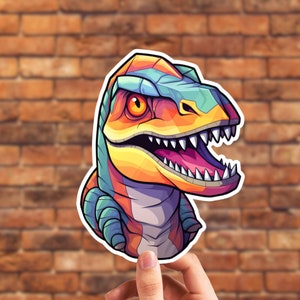 Adesivo de dinossauro geométrico, decalque T-Rex, Tiranossauro Rex moderno, adesivo para laptop, adesivo para planejador, adesivo para caderno, adesivo para garrafa de água