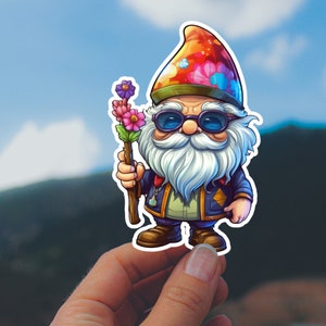 Funny Lawn Gnome Sticker, Cute Garden Gnome Decal, Hippie Gnome, Laptop Sticker, Planner Sticker, Notebook Sticker, Water Bottle Sticker