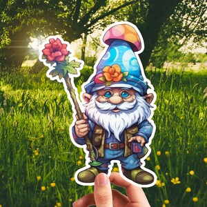 Funny Lawn Gnome Sticker, Cute Garden Gnome Decal, Hippie Gnome, Laptop Sticker, Planner Sticker, Notebook Sticker, Water Bottle Sticker