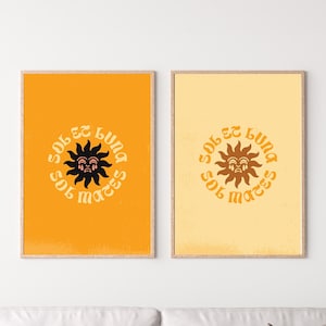 Retro Sun Digital Art Print, Sun and Moon, Face Illustration, yin and yang wall art, surf, rays, light and dark decor design, illustration