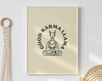 Good Karma Llama Digital Art Print, Buddha Wall Art, Karma Illustration, Yoga decor, Zen Art, Minimalistic, Typography, Poster