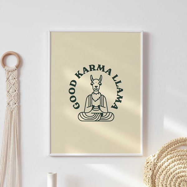 Good Karma Llama Digital Art Print, Buddha Wall Art, Karma Illustration, Yoga decor, Zen Art, Minimalistic, Typography, Poster