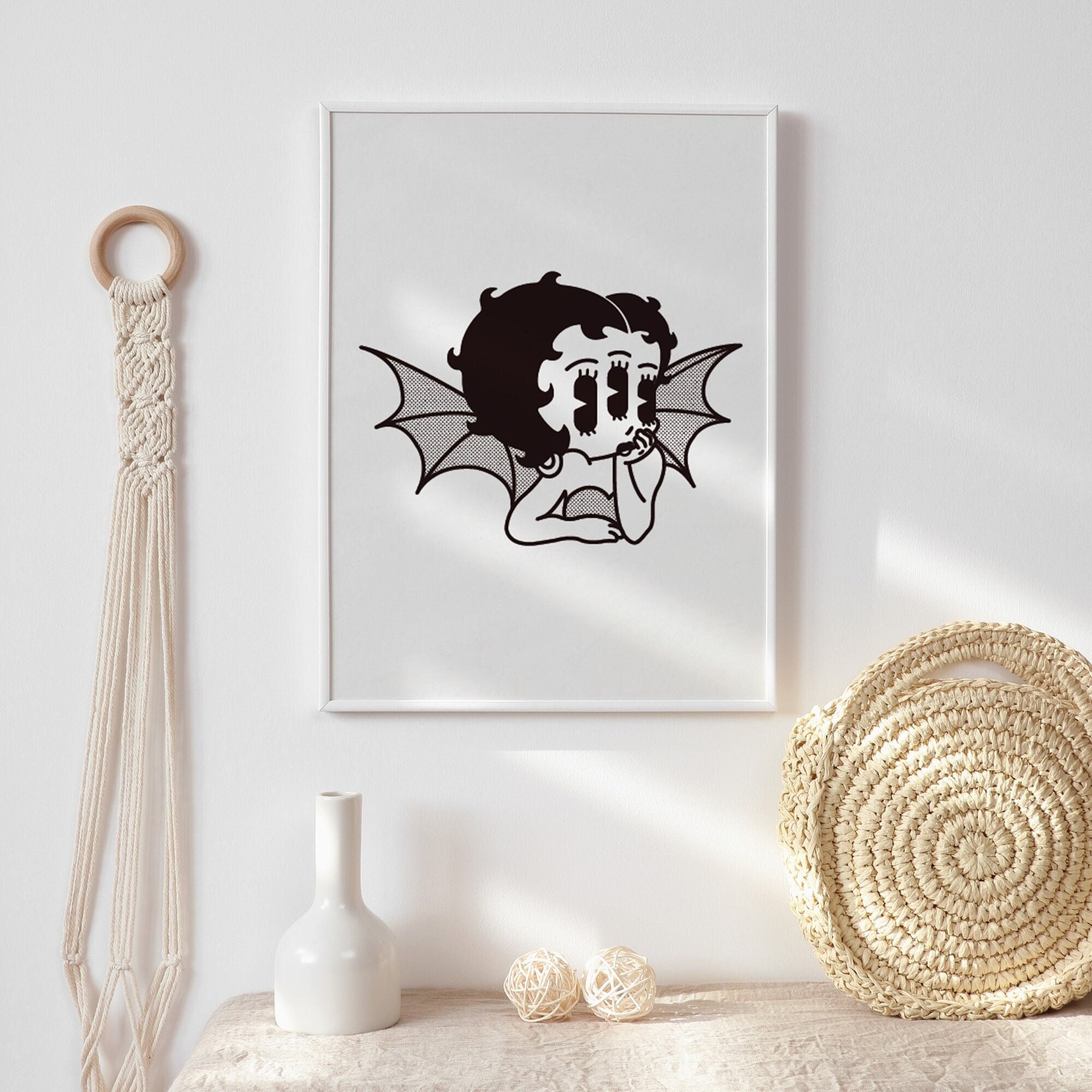 Gothic Bat Betty Boop Art Print, Nostalgic Comic Decor (digital A3