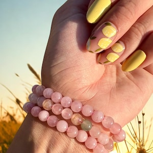 6mm Rose Quartz Beaded Bracelet | Dainty Soft Pink Crystal Jewelry | Small Stretch Gemstone Bracelet | Love Stone for Heart Healing