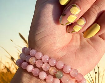 6mm Rose Quartz Beaded Bracelet | Dainty Soft Pink Crystal Jewelry | Small Stretch Gemstone Bracelet | Love Stone for Heart Healing