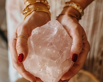 Divine Love: Natural Raw Rose Quartz Rough Stone, 5oz - 2lbs (Heart Chakra, Home Decor, Emotional Healing).  Large Natural Rough Rose Quartz