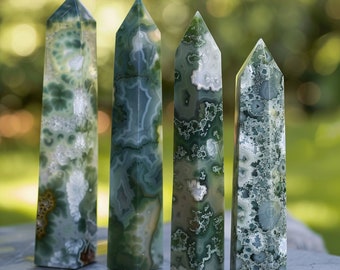 Green Moss Agate Crystal Tower Points - Natural Healing Stones for Energy Balance | High-Quality Crystal Towers #MossMagic #CrystalHealing