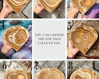 Brown Aragonite Heart Dish – Hand-Carved 6–7 Inch Plate – Grounding Natural Stone Bowl – You Pick Your Exact Piece | Charging Plate