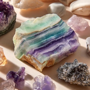 Rainbow Fluorite Slab for Grids, Display, or Crafting | Irregular Semi-Polished Slice with Natural Imperfections | Crystal Collector Gift