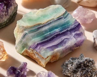 Rainbow Fluorite Slab for Grids, Display, or Crafting | Irregular Semi-Polished Slice with Natural Imperfections | Crystal Collector Gift