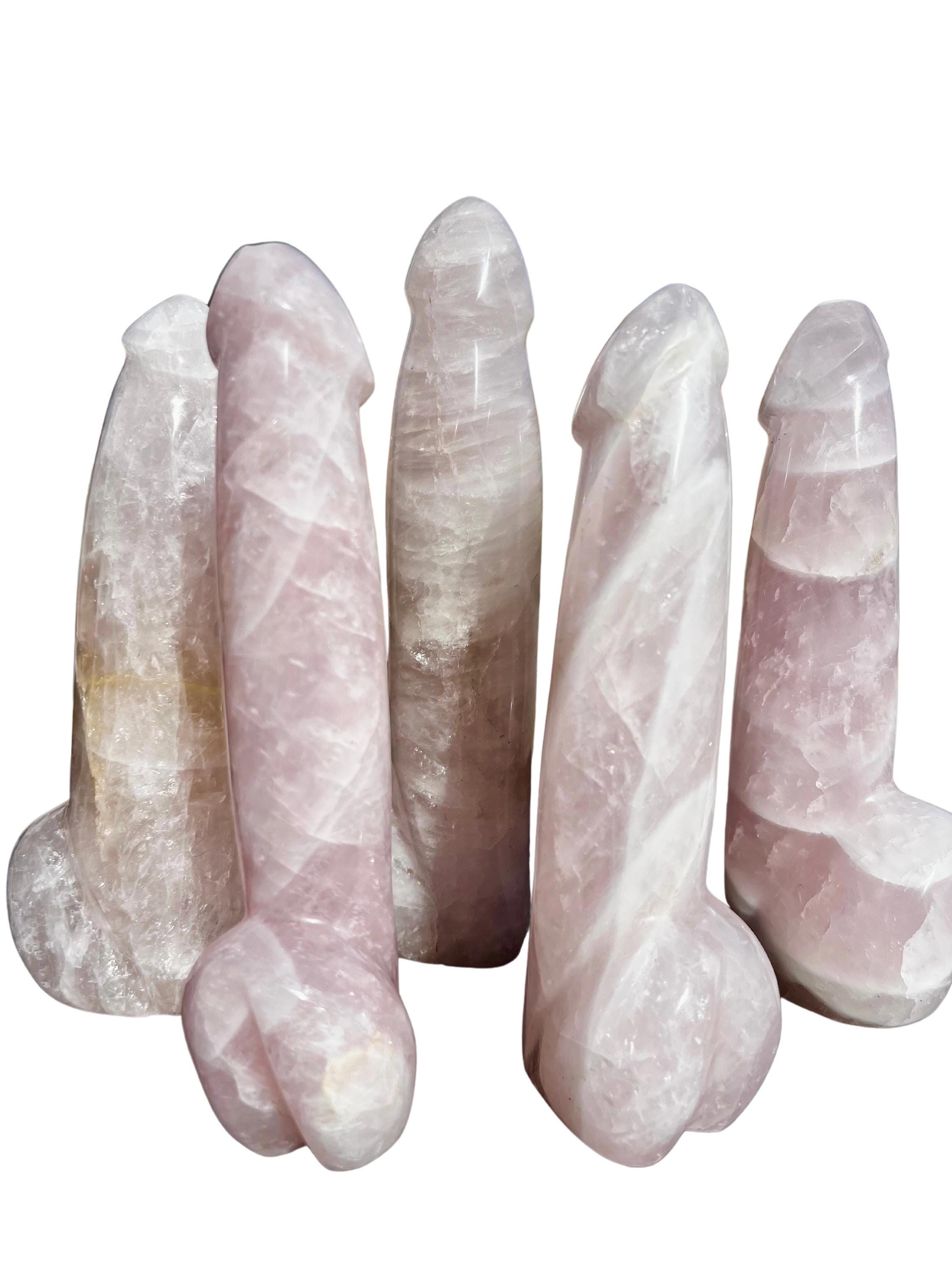 Jumbo Rose Quartz Penis Sculpture | 8-9 Inches, 1-2 lbs – Di** Crystal Sculpture | Unique Crystal Art for Heart Chakra Healing & Display