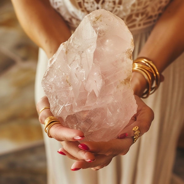 Divine Love: Premium HUGE Natural Raw Rose Quartz Crystal, 1-2 lbs (Heart Chakra, Home Decor, Emotional Healing). Large Raw Rose Quartz.