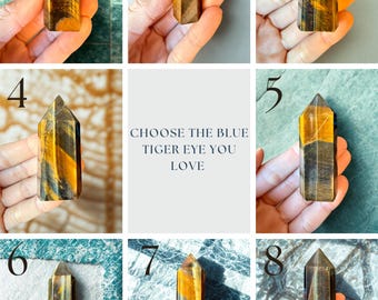 Blue Tiger Eye Tower | Hawk’s Eye Crystal Point | Polished Blue Tiger Eye Crystal | Protection Stone | Focus & Calm Energy Crystal Gift