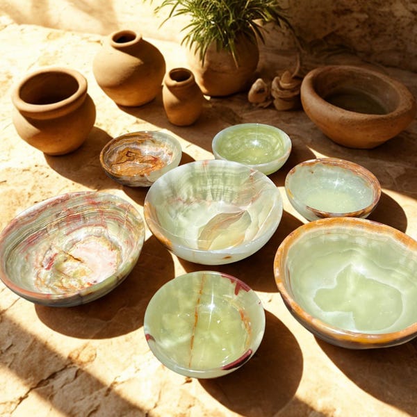 Green, Earthy Onyx Bowls 2" 3" 4" 6" 10"• Natural Stone Trinket Dish • Crystal Holder for Jewelry, Tumbled Stones, Décor & Meditation Space