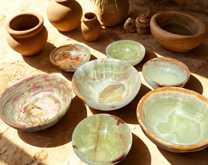 Green, Earthy Onyx Bowls 2" 3" 4" 6" 10"• Natural Stone Trinket Dish • Crystal Holder for Jewelry, Tumbled Stones, Décor & Meditation Space