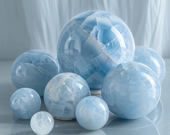 Serene Blue Calcite Spheres. Calm Your Space! Balance Chakras, Enhance Aura Crystal Energy | Inner Peace #TranquilityVibes