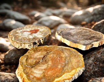 Polished Petrified Wood Slabs from Madagascar • Fossilized Stone Fossil Decor • Ancient Wood Grain Crystal Healing Energy