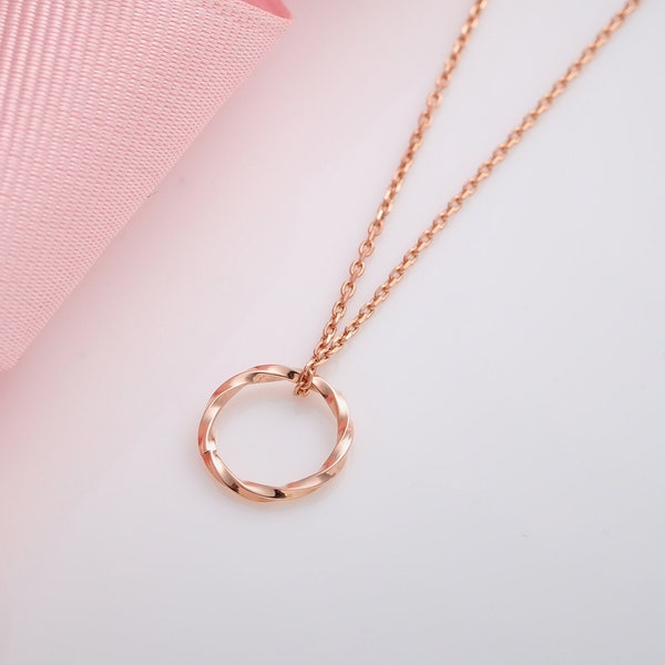 Circle Necklace , Spiral Circle Pendant , 14K Solid Gold Circle Necklace, Dainty Circle Necklace, Minimalist Jewelry, Moms Gift