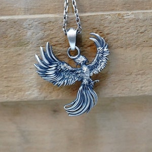 Winged Phoenix Handmade Sterling Silver Men Charm Necklace, Ancient Greek Mythology Phoenix Jewelry, Mythical Bird Pendant, Animal Necklace