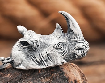Silver Rhino Necklace, Rhino Head Pendant, Rhino Necklace For Unisex,Rhino Head Necklace, Animal Necklace, ,Valentines