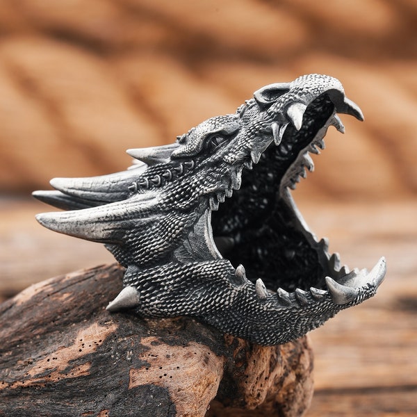Silver Dragon Ring-Dragon Head Ring-Silver Dragon Rings-For Man Sterling Silver Dragon Ring-Unique Gift-Dragon Jewelry-Valentines