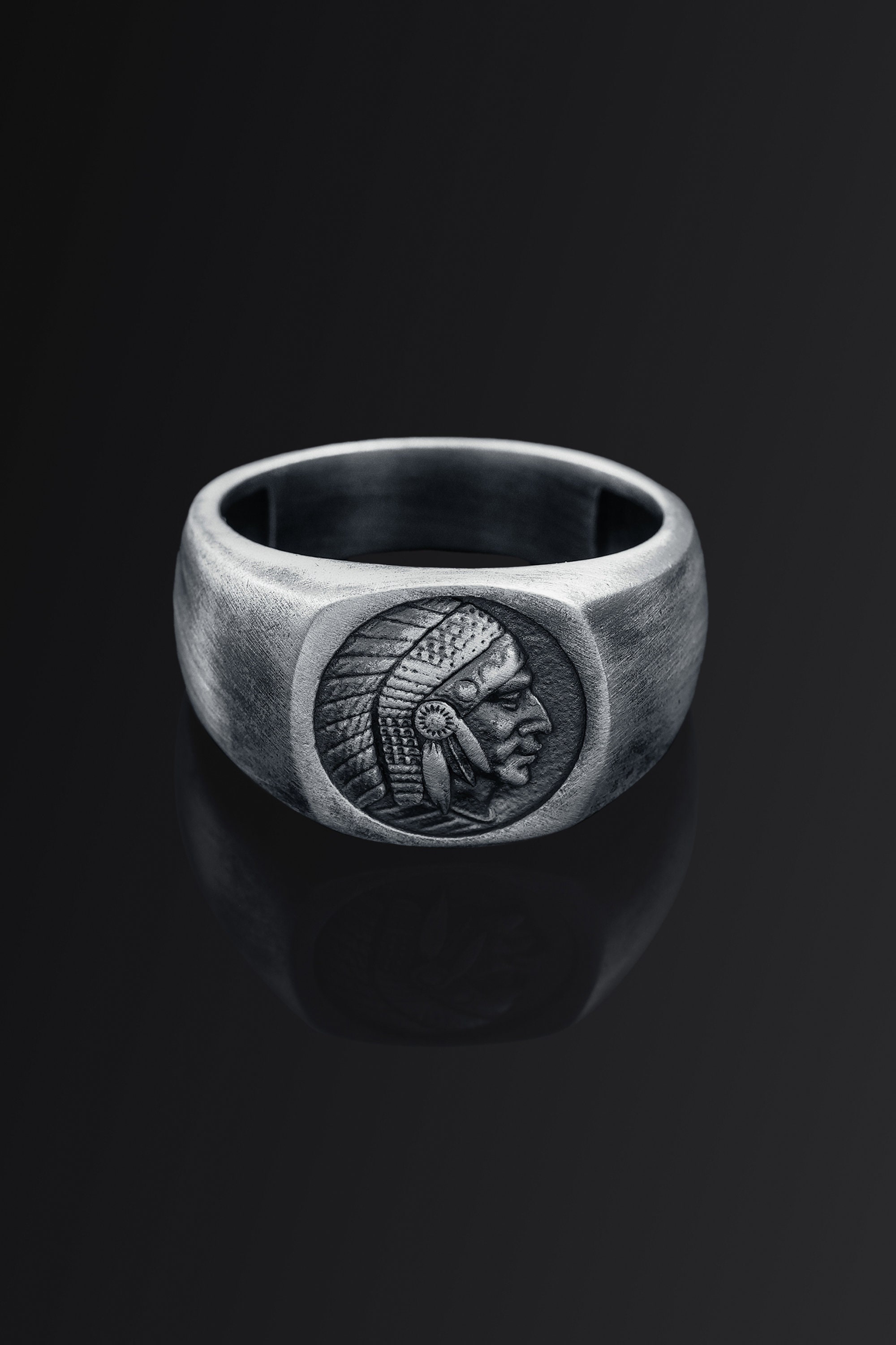 American Indian Chief Silver Ring, Oxidized Silver Mens Ring, American ...