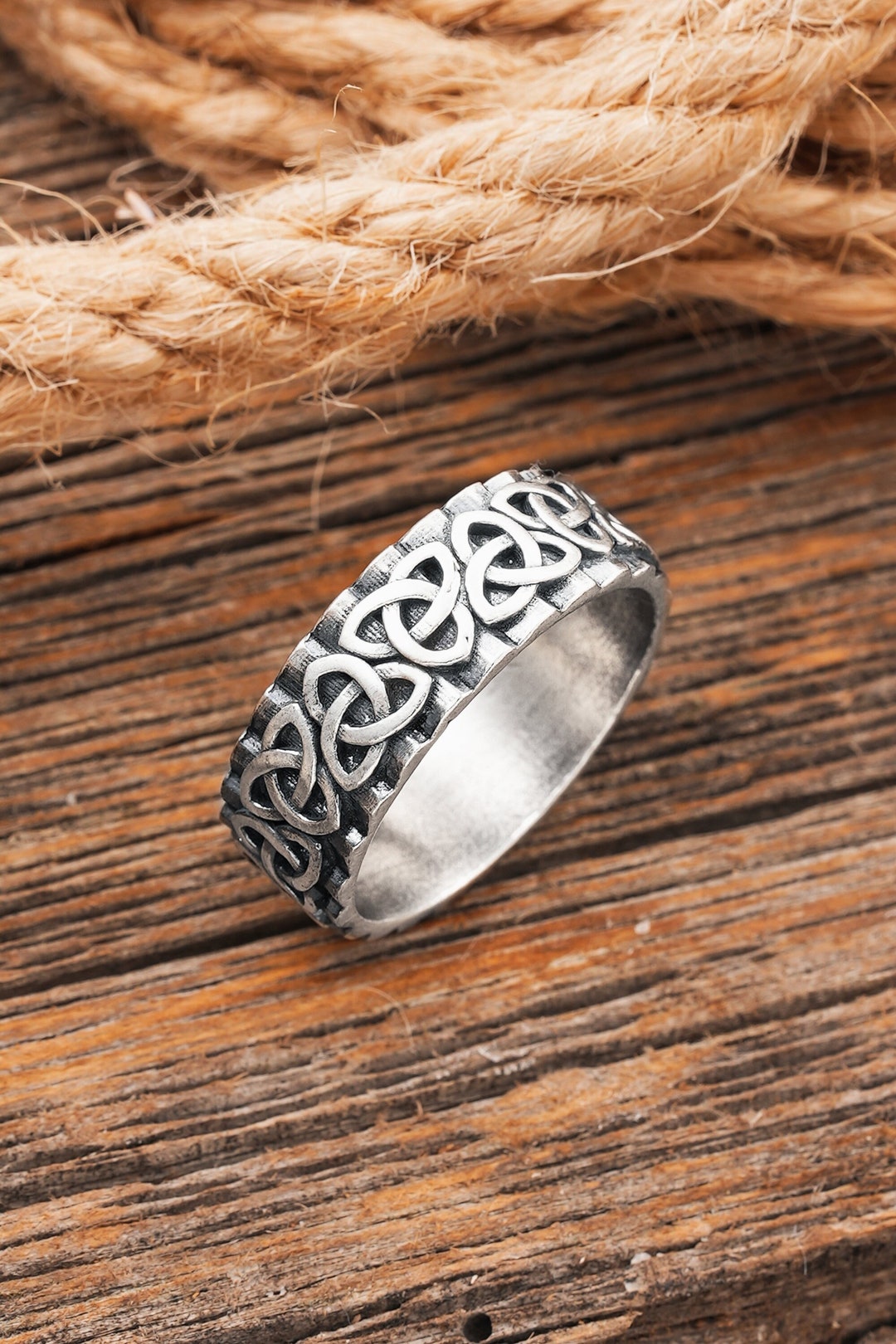 BySilverStone Trinity Celtic Knot Men's Band Ring - Handmade Sterling Silver Triquetra Wedding Ring, Stackable Mythology Ring - View #5