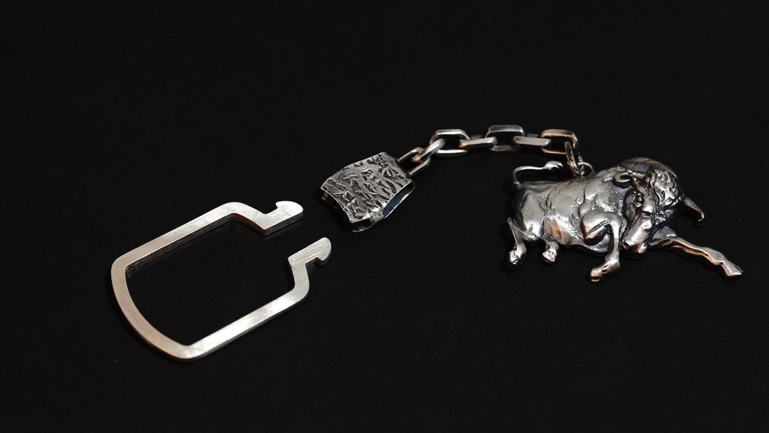 Silver Bull Engraved Keyring, Bull Keychain, Keyring, Silver Keyring