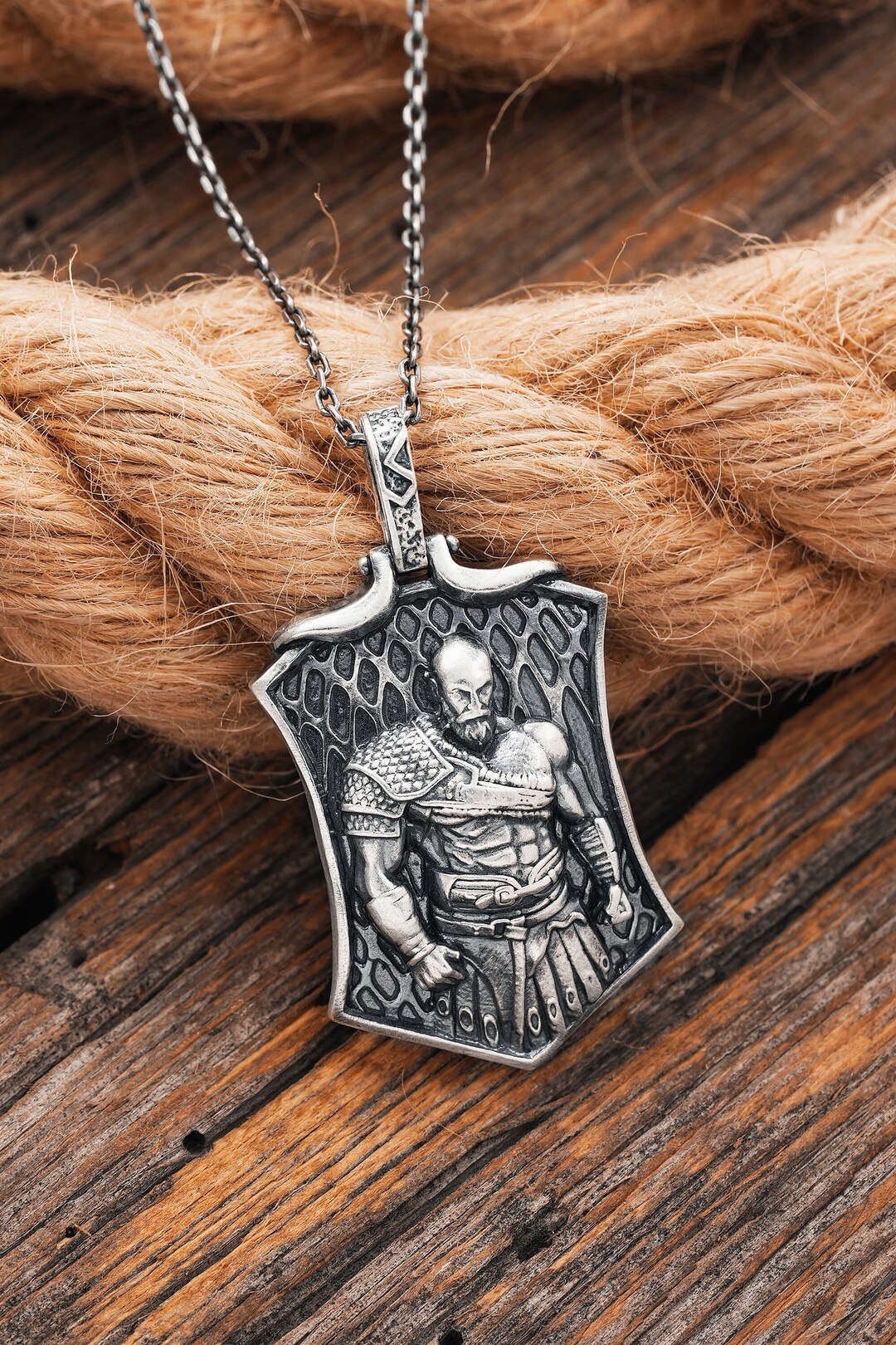 God of War Kratos Necklace,oval Medal, Viking Men Jewerly, Customizable Men Necklace,long