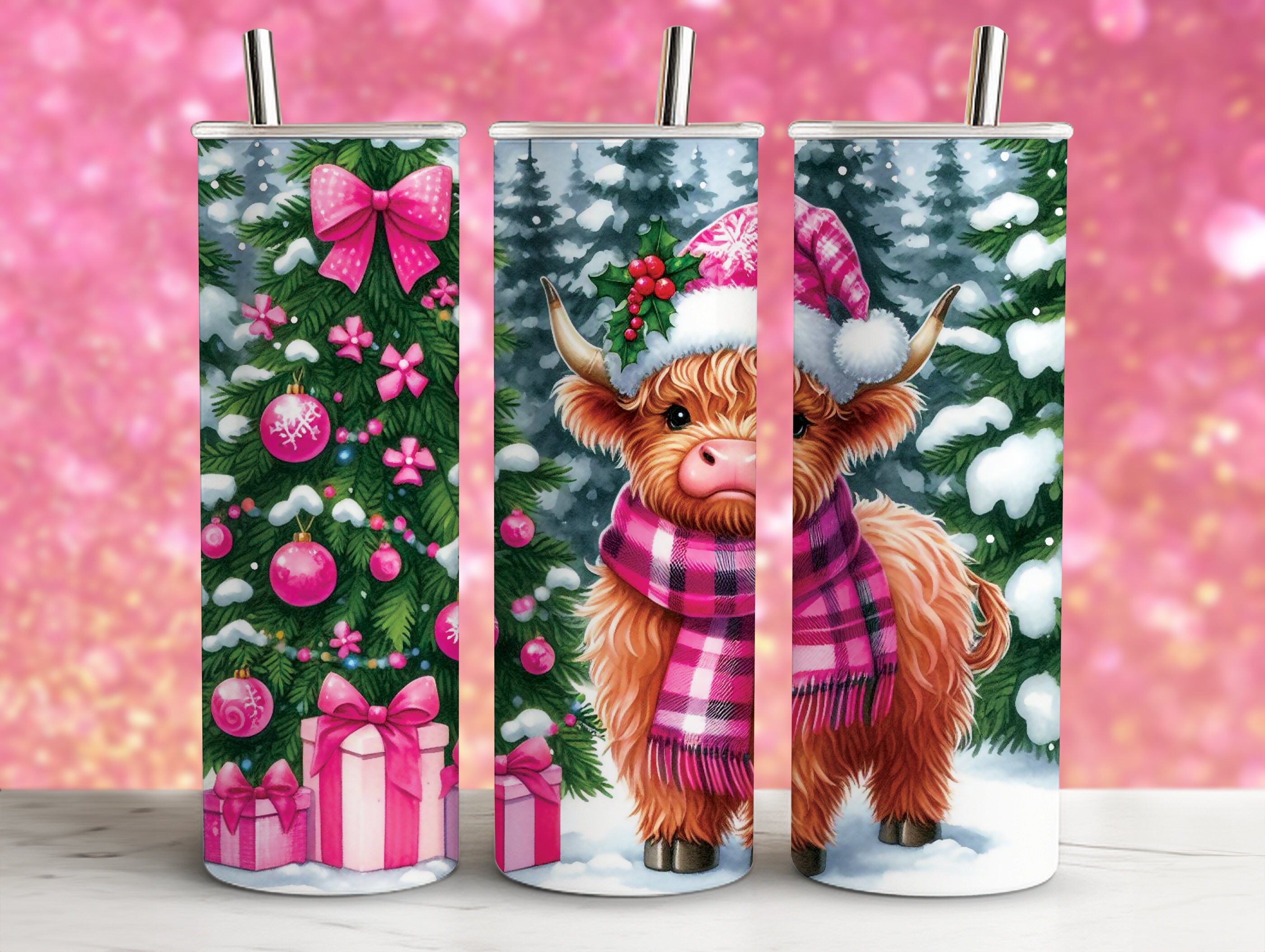 Highland Cow Wrapping Paper Christmas Present Illustrated Xmas