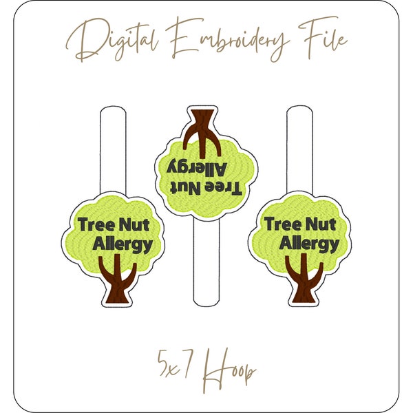 Embroidery Design File for Machine Embroidery, Tree Nut Allergy Design File, Customizable, Finished Gift Great for Kids or Adults, 5x7 Hoop