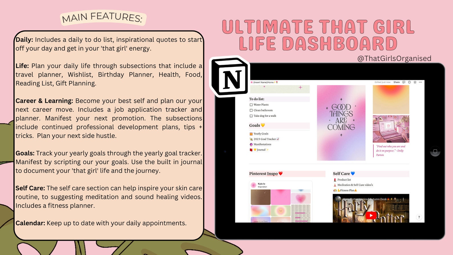 Ultimate That Girl Life Aura Dashboard - Notion Template - Etsy