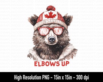 Codos arriba PNG, Oso Grizzly PNG, Canadá fuerte PNG, Diseño de camiseta Orgullo Canadiense, Lindos regalos con la bandera de Canadá, Clipart de transferencia por sublimación png