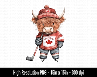 Codos arriba Canadá PNG, Jugador de hockey Highland Cow PNG, Orgullo canadiense PNG, Lindo diseño de camiseta canadiense, Regalos de Canadá, Transferencia por sublimación