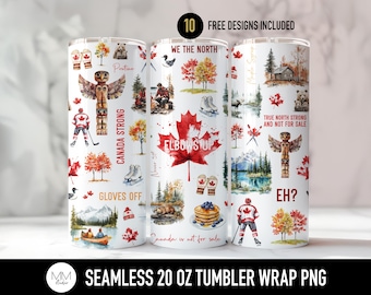 Envoltura para vaso "Elbows Up", "Canadá no se vende" sin costuras, PNG para sublimación de vaso de 20 oz, Orgullo canadiense, Diseño recto y delgado de True North