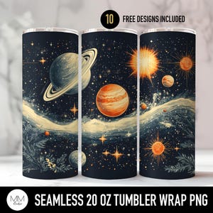 Planets and Stars Tumbler Wrap, Seamless Space PNG for 20 oz Tumbler Sublimation, Galaxy Gifts, Skinny Straight Solar System Wrap Design
