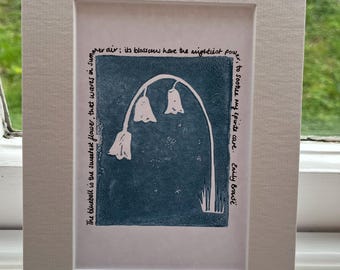 Bluebells Emily Brontë linoprint