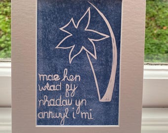 Welsh national anthem linoprint